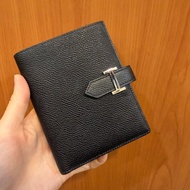 Hermes 黑Epsom皮銀釦Bearn短夾