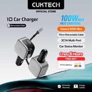 【New Arrival Offer】CUKTECH 100W Max Fast Charging Car Charger Built-in 70cm Retractable Cable Xiaomi