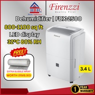 (Free Bubble Wrap) Firenzzi | FDX-2500 Dehumidifier | 32˚C 80% | 3.4 L water tank volume | Time sett