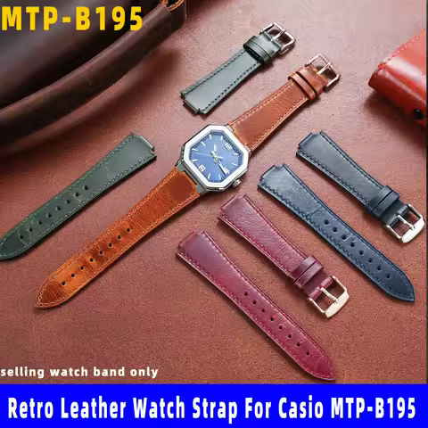Retro Genuine Leather Watchband For Casio MTP-B195 Modified Vintage Watch Strap convex mouth Men's B