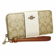 【COACH】滿版LOGO防刮皮革長夾-卡其白