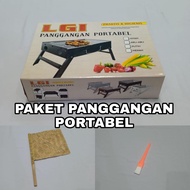 Multipurpose Grill Package - Stainless Steel Portable Grill + Bamboo Fan Woven Fan/ + Butter Grill S