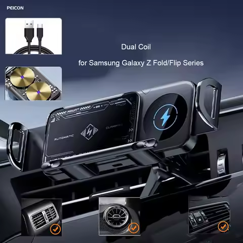 Car Wireless Charger for Samsung Galaxy Z Fold 6/5/4 Flip 4/3 S24 S23 Wireless Car Charger Dual Coil