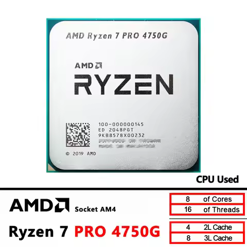 AMD Ryzen 7 PRO 4750G R7 PRO 4750G 3.6 GHz Used Eight-Core Sixteen-Thread 65W CPU Processor L3=8M 10