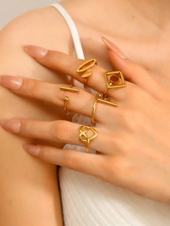 4/5 Pieces Fashion Simple Stainless Steel Gold Women's Ring Set Love Geometric Line Elements Suitabl