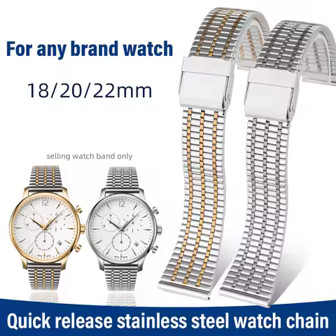 18mm 20mm 22mm Quick release stainless steel watch strap For Longines TISSOT Casio Rossini DW Men's 