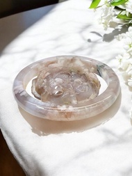 櫻花瑪瑙手鐲 瑪瑙手鐲高級冰粉紫底成形粉花圓條套鐲55-56