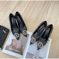 2025新款真皮驴lv尖头高跟鞋单鞋优雅浅口细跟高跟鞋水钻高跟浅口尖头高跟鞋潮非二手