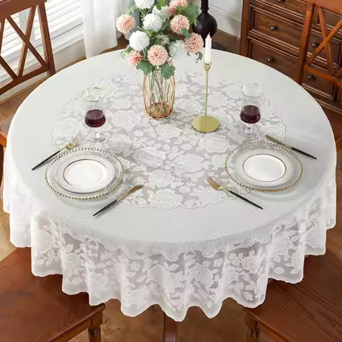 Round Table Cloth PVC Waterproof Oil-proof Tablecloth Tea Coffee Table Cover for Wedding Party Decor