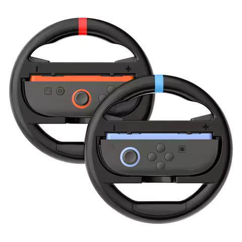 2-Pack Switch Steering Wheel, Black Joy-Con Grip for Mario Kart 8 Deluxe & Mario Kart 9, Plug-and-Pl