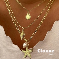 [Clouxe] elegant starfish shell oyster wave antenna metal stacked necklace F363