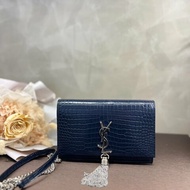 YSL 鱷魚壓紋 流蘇鍊條包