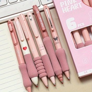 6pcs/set 0.5mm Retractable Gel Pen, Kawaii Stationary, Cute Pens, Black Gel Pens, Aesthetic Pens, Sc