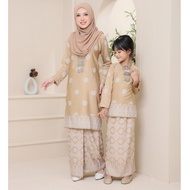 Baju Kurung Moden 「 Warna Nude 」 Songket Bunga Tabur Printed Set Ibu Dan Anak