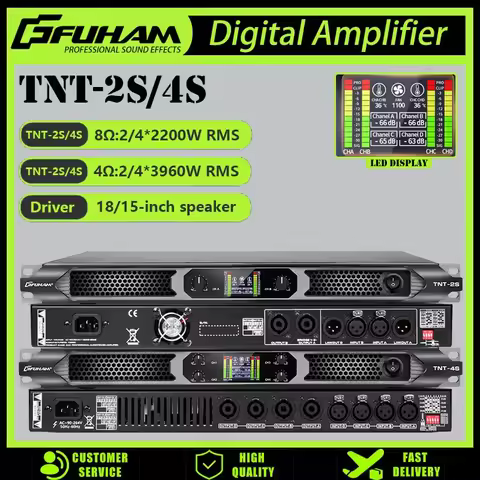 FUHAM TNT-2S/4S Class D Digital Power Amplifier 2200W 8Ω 2/4 Channel Professional Audio DJ Stage Sub