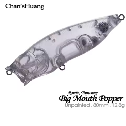 Chan’sHuang 20PCS Unpainted Blanks Bait 8CM 12.8G Popper Rattles Topwater DIY Handmade Artificial Fi