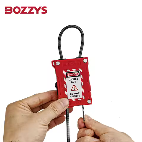 BOZZYS Red 4mm Adjustable Lockout Tagout Cable Lock 0.8M Safety Padlock for Industrial Equipment for