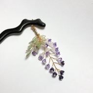 【若桑 】紫藤蘿。古董水晶/紫藤花/樹脂/木簪。十二花季/四月。