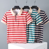 Men's Short-sleeved Polo Shirt Korean V-neck T-shirt Men Striped Polo Shirt Loose Casual Tops