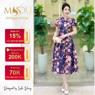 Korean Silk Dress K35-D4-3 MDU4266 Designed with Ball Sleeves, Gentle Flared Skirt Shape from MDU