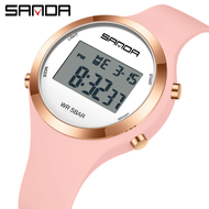 นาฬิกาแฟชั่นกีฬาสำหรับผู้หญิงลำลองแบรนด์ SANDA นาฬิกาผู้หญิงดิจิทัล LED กันน้ำ