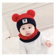 HAT - WOMAN HAT WITH SCARF, WOMAN HAT WITH 2 COTTON BALLS, PRETTY FOR BOYS AND GIRLS