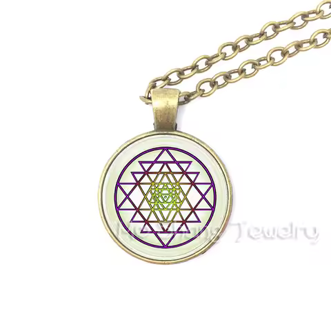 Sacred Geometry Necklace Sri Yantra Jewelry Glass Dome Pendant Chakra Necklace Buddhist Jewelry Spir