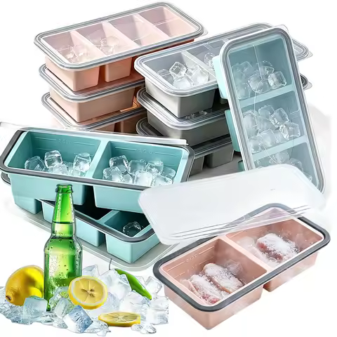 2/3/4/6 Cavity Silicone Ice Cream Mold with Lid Giant Large Freezer Tray Food Storage Container Pops