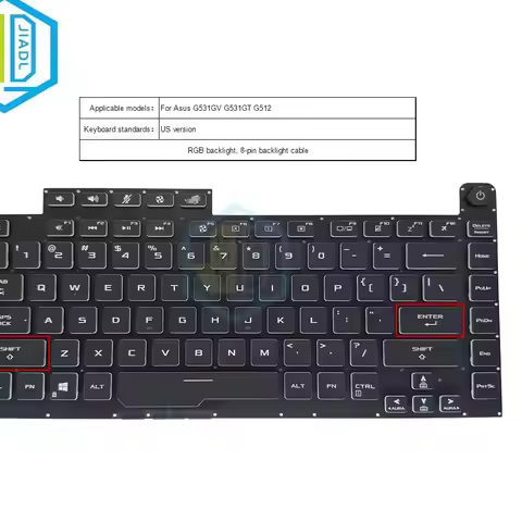 8PIN US RU RGB Backlit Keyboard with Thin Cable For ASUS ROG Strix G531 G531G G531GT G15 G512 G512L 
