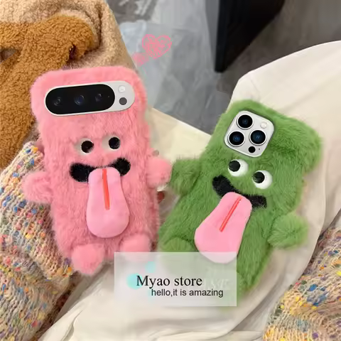 Cartoon Funny Kiss Tongue Case For Google Pixel 9 10 Pro 10A 8 9A 7 8A 6 6A 5 5A 4 XL 4A 7A Plush Fu