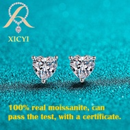 925 sterling silver stud earrings women's heart shape 1 carat D color moissanite simple earrings pla
