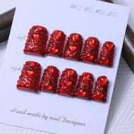 10pcs/Set Handmade Duckbill Nail Cap Y2K Red Gothic Style & 3D Handcrafted Heart Design Nail Decorat