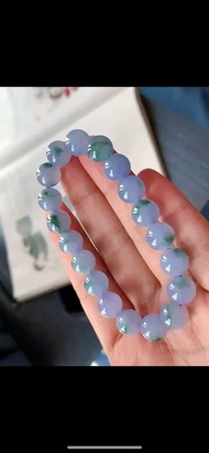 冰種翡翠天然翡翠A玉玉珠玉鏈手鏈 • 冰種紫羅蘭飄花翡翠手串