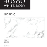 KERAMIK MERK PLATINUM TIPE NORDIC UK 40X80CM UNTUK DINDING ATAU LANTAI WARNA ABU PERMUKAAN GLOSSY