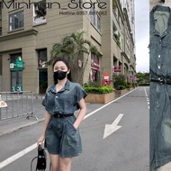 Women Jumpsuit With Shirt Neck And Belt Korean Style Youthful Dynamic Fashion Suitable For All Ages]