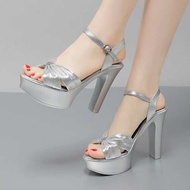 ஐ Size 32-43 Fashion Fish Mouth Women's High Heel Summer Shoes Female Rhie Woman Sandals Ankle