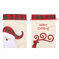 【SUFA】55*39CM Christmas Present Bag Linen Drawstring Bag Santa Reindeer Candy Bag