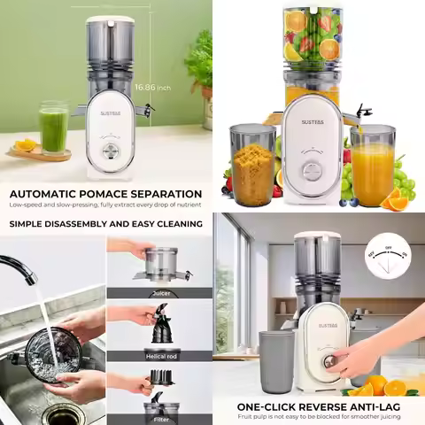 Wide Mouth 5.3 Slow Juicer - 300W Power, High Yield, Easy Clean, White