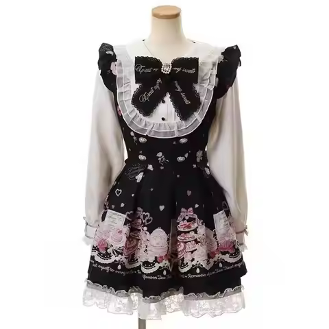 Japanese Style Lolita 2 Piece Set Y2k Mini Skirt Woman Harajuku Sweet Kawaii Print Dress Tops Korean