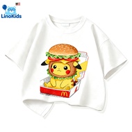 Linokids Pikachu Bertopeng Big Mac McDonald’s dalam Kotak Kentang Cetak DTG T-Shirt Kanak-Kanak
