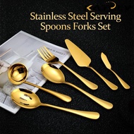KATELV 6pcs/set Serving Cutlery Set Stainless Steel Tableware Big Serving Spoon and Fork Cake Knife Butter Knife Ladle