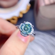 2ct Portuguese Cut Green Moissanite Flower Ring Sterling Silver Moissanite Engagement Ring For Women