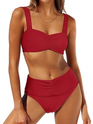 Strappy Bikinis 2025 Women High Waist Swimwear Solid Swimsuit Female Beachwear Summer Bathers Bathin