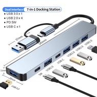 7-in-2 USB-A/C Hub Splitter Concentrator Dock for MacBook/PC/Laptop/Computer Accessories 7 dalam 2 U