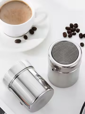 2Pcs Stainless Steel Flour Sugar Salt Shaker 7oz Chocolate Icing Sugar Powder Shaker Fine Mesh Flour