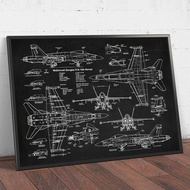 Wall Art Canvas Painting Air Force Plane F18 Patent Airplane Posters HD Prints Fighter Jet Blueprint