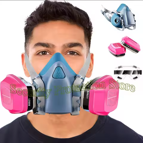 7502 Respirator Mask with OV/P100 60921 P100 Cartridge/Filter & Safety Glasse Against Organic Vapors