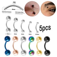 MACTEAM 5pcs 2.5-6mm Eyebrow Piercing Banana Lip Ring Stainless Steel Curved Barbell Stud Helix Nave