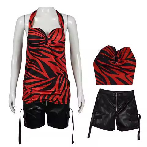 Women Obsession Nikki Freeman Cosplay Outfit Red Zebra Cielo Mesh Halter Top Horror Movie Character 