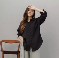 Kemeja Polos Kemeja Putih Hitam Polos Kerja Basic Wanita Casual Lengan Panjang Kemeja Wanita Baju Wanita Kemeja Kerja Kemeja Trend 2023